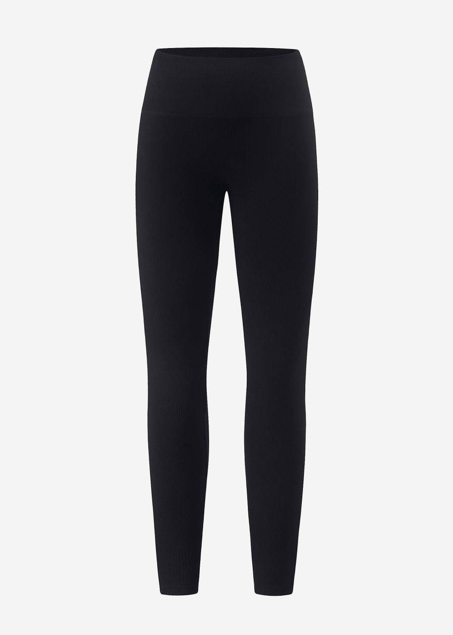 Gerippte High Waist Sportleggings - schwarz