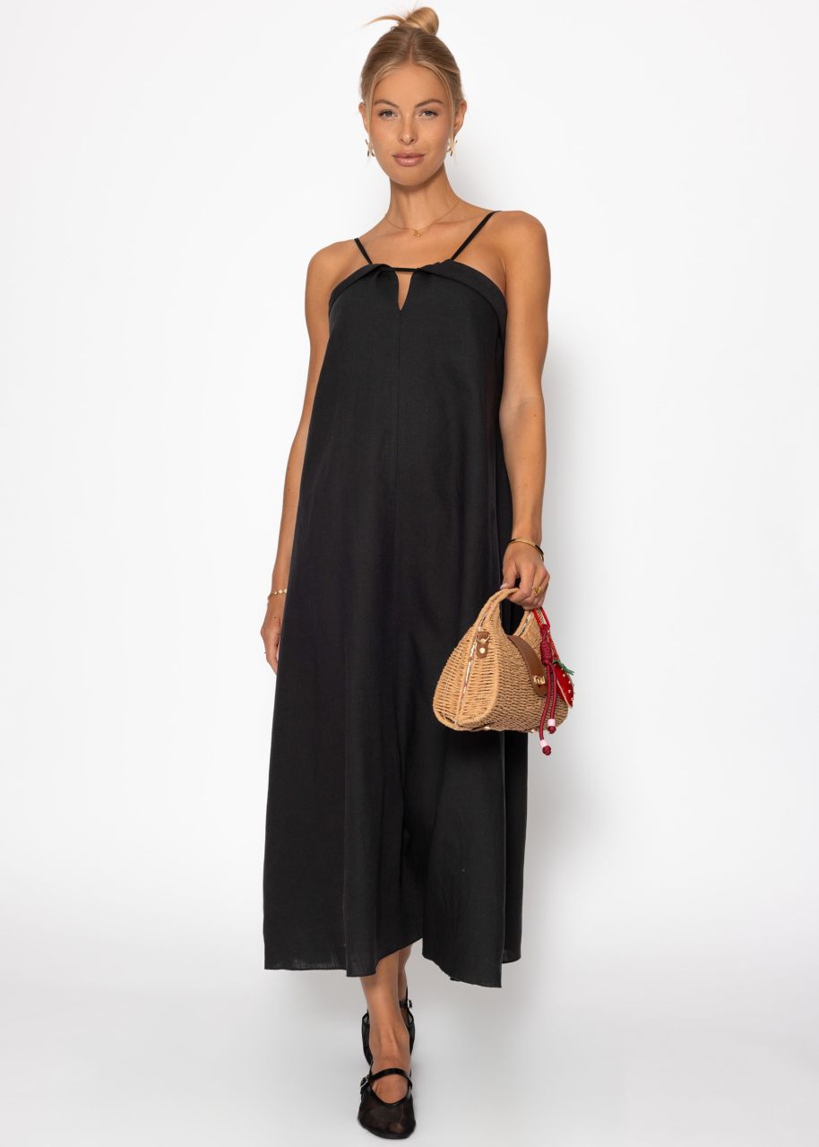 Leinen Kleid mit Spaghetti-Trägern - schwarz