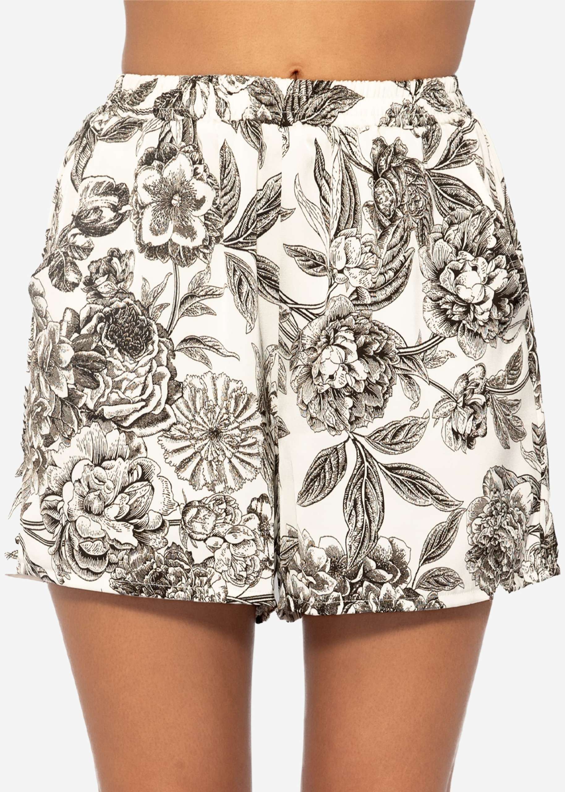 Satin Shorts mit Print - offwhite-grau