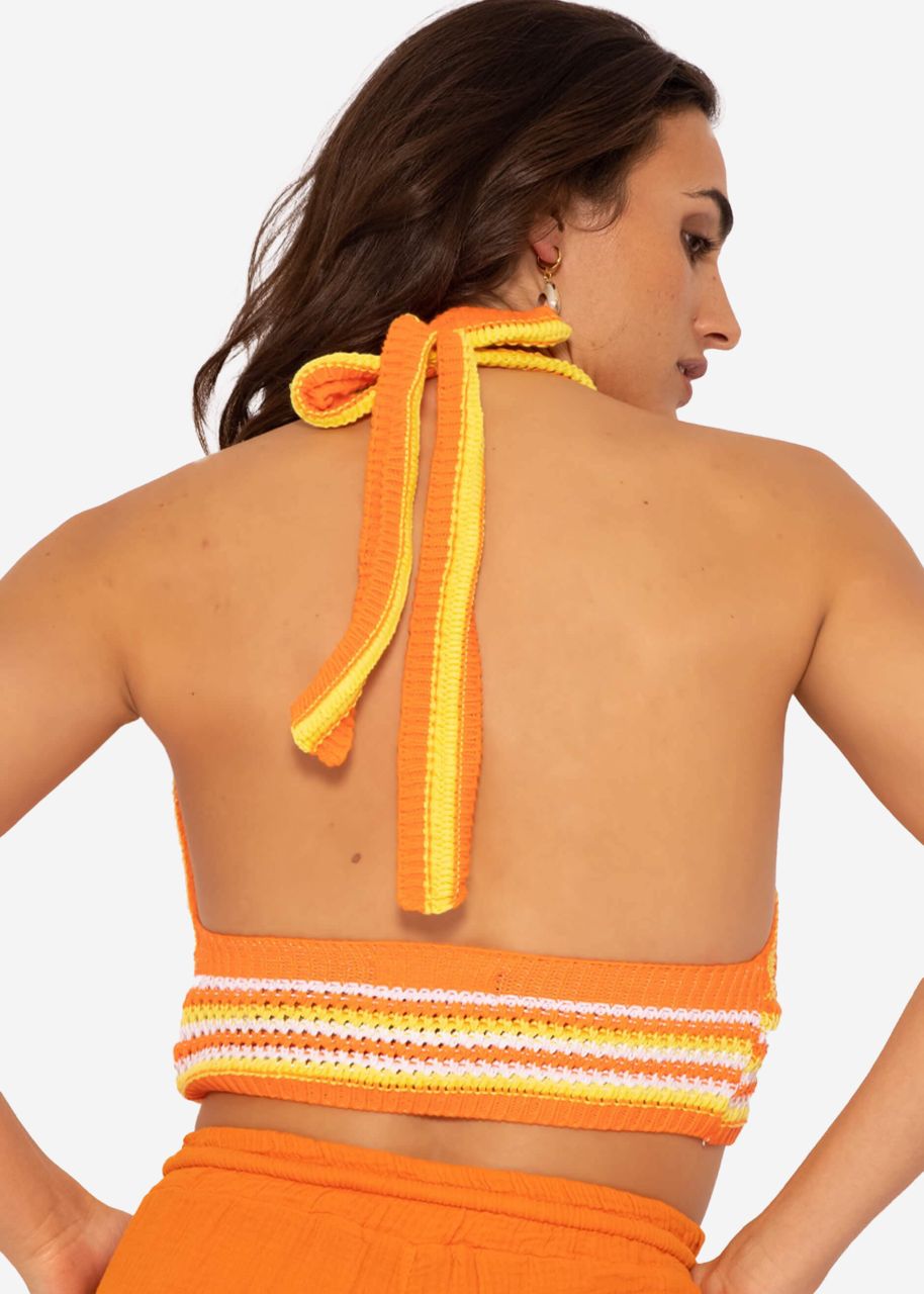 Crochet Top zum Binden, orange
