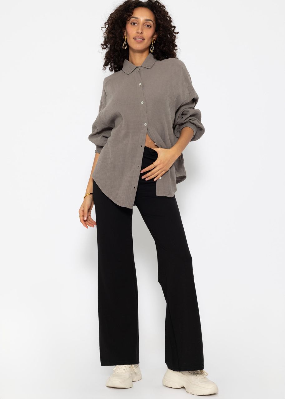 Musselin Bluse oversize, kurz, taupe