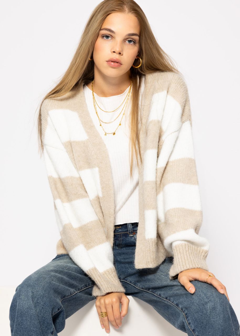 Oversize Cardigan mit Blockstreifen - beige-offwhite