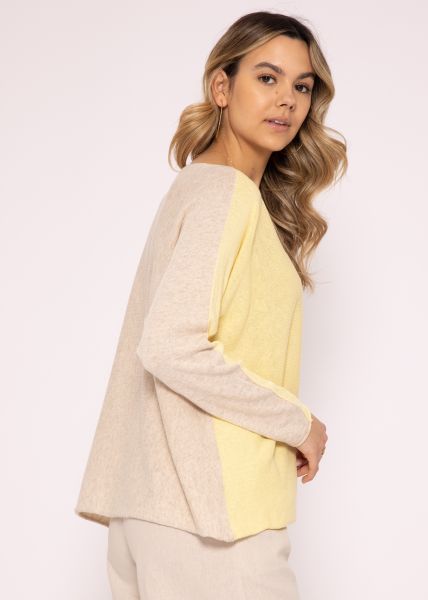 Feiner, zweifarbiger Pullover, gelb/beige