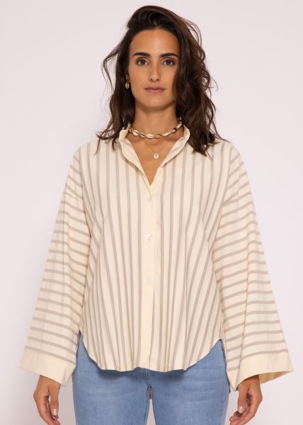Jersey Kimono Bluse mit Streifen, beige/taupe