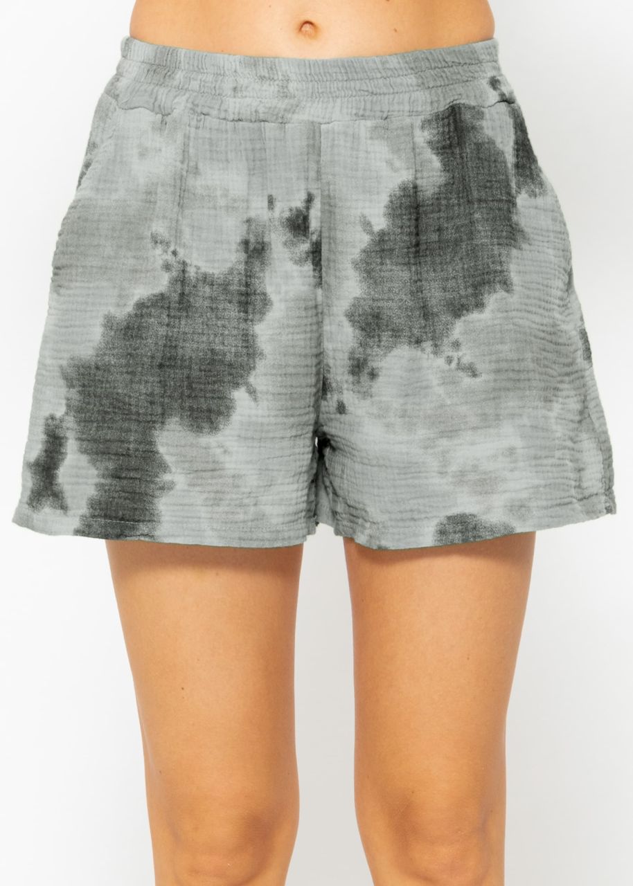 Musselin Shorts mit Print - grau-khaki