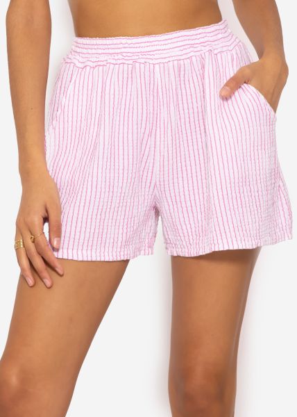 Gestreifte Musselin Shorts, pink/weiß