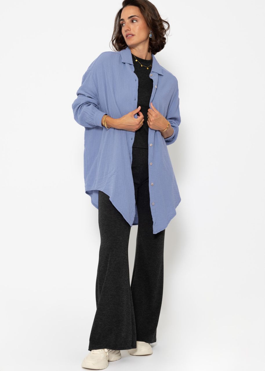 Musselin Bluse oversize, blau