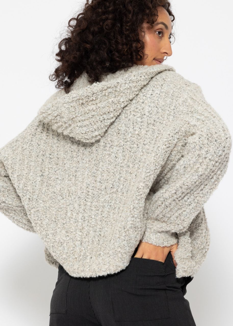 Bouclé-Cardigan mit Hoodie - hellgrau