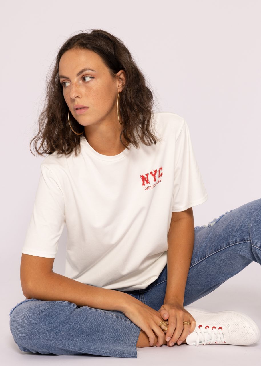Boyfriend Shirt mit "NYC" Print, offwhite