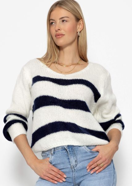 Pullover mit dunkelblauen Streifen - offwhite