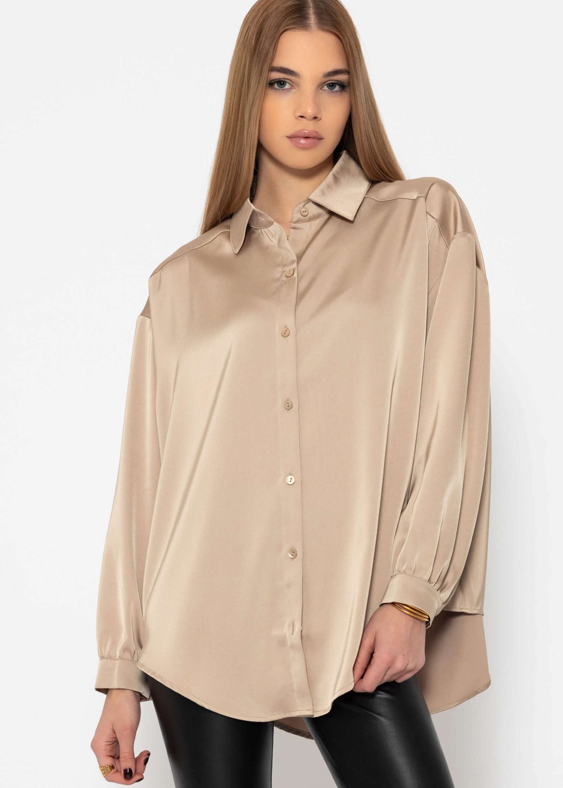 Oversize Satin Bluse - champagner