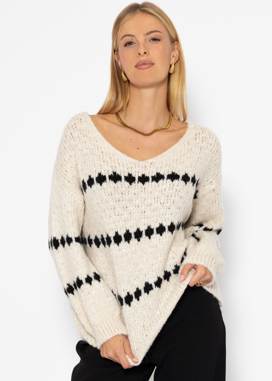 Pullover mit Fantasie-Streifenmuster - offwhite