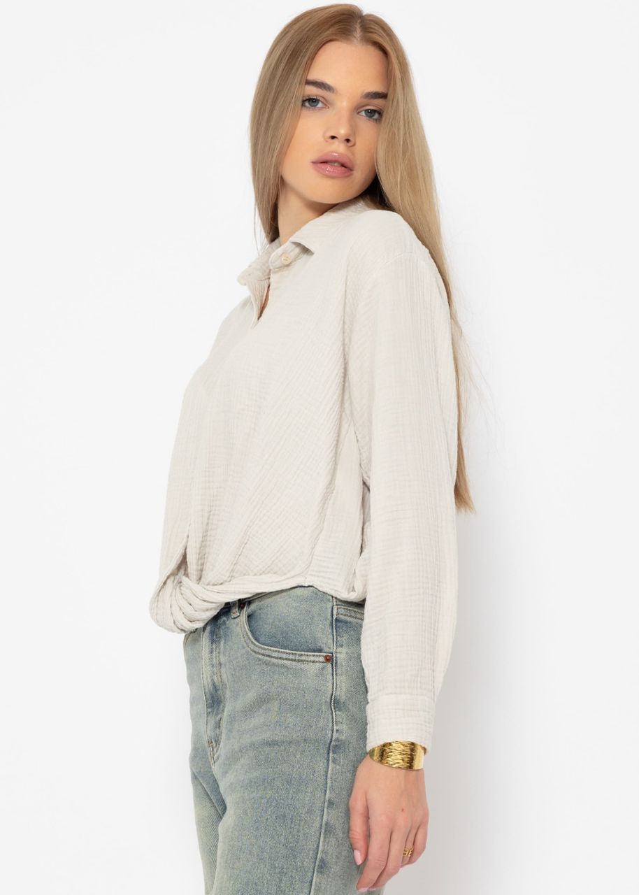 Musselin Bluse mit Knoten - hellbeige