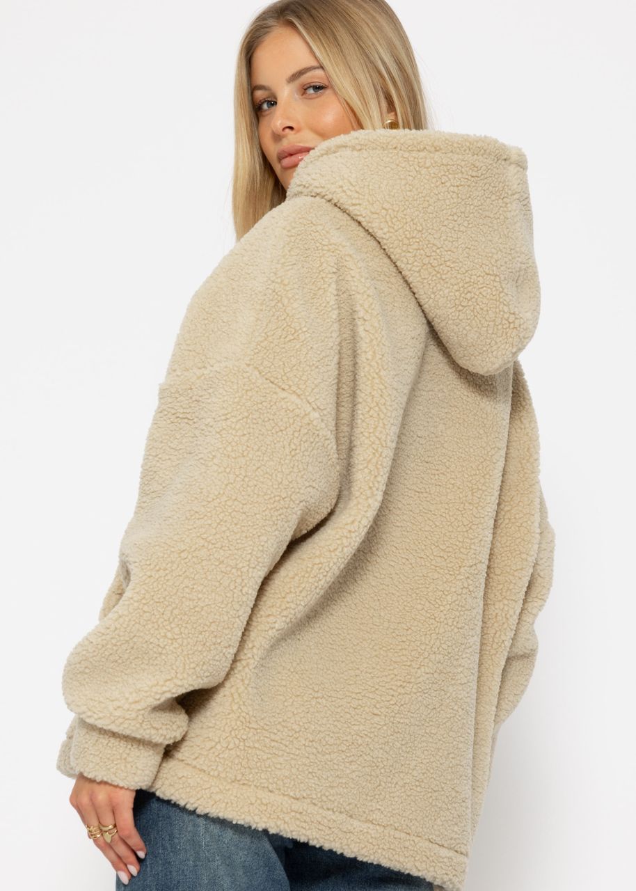 Oversize Teddy Sweatshirt mit Kapuze - hellbeige