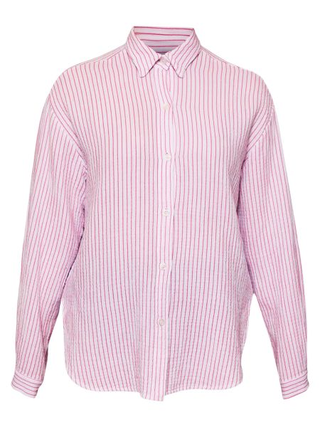 Gestreifte Musselin Bluse oversize, kurz, pink/weiß
