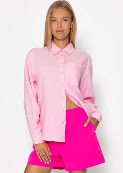Leinen Hemdbluse - rosa
