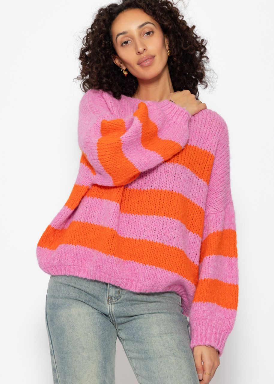 Gestreifter Pullover - pink-orange