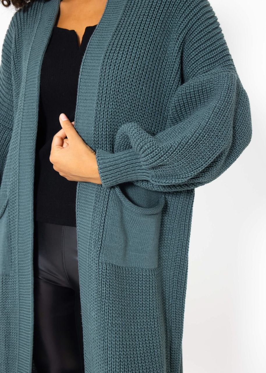 Maxi Cardigan mit Taschen - petrolgrün