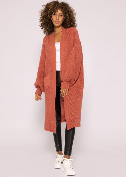Maxi Cardigan mit Taschen - rostbraun