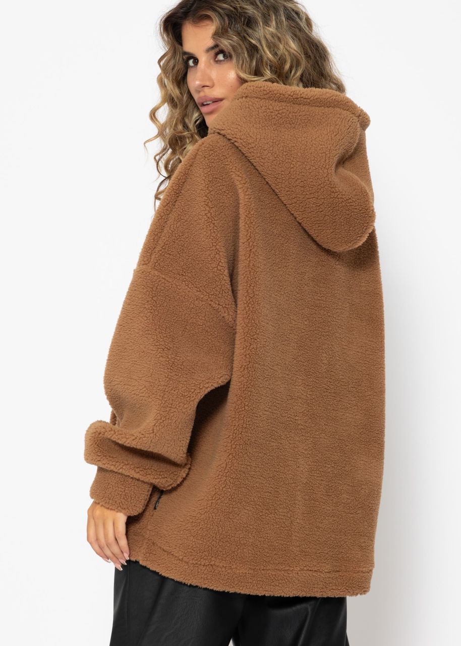 Oversize Teddy Sweatshirt mit Kapuze - camel