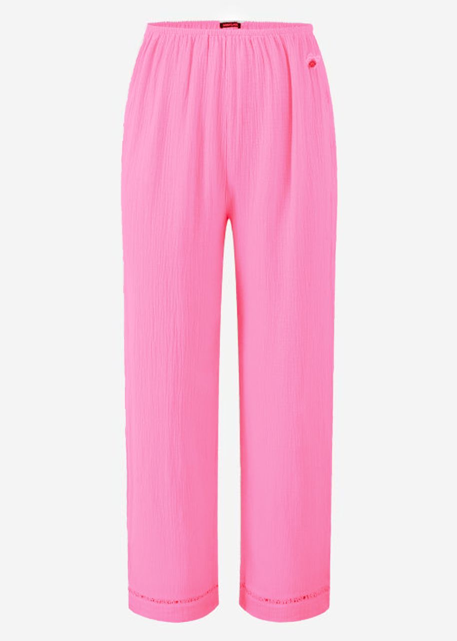 Musselin Pyjamahose mit Spitzenborte - pink