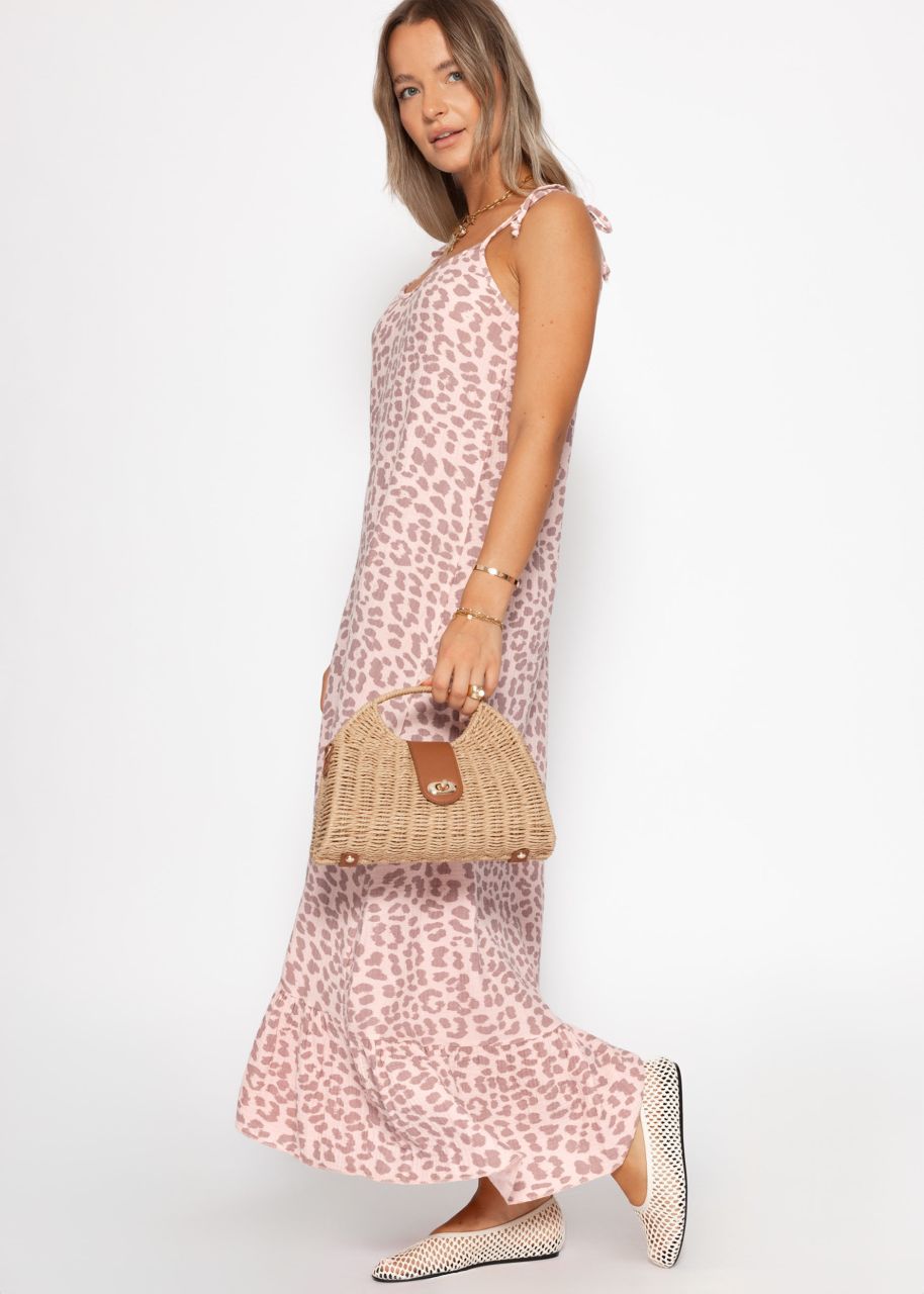 Musselin Maxi Kleid mit Leo-Print - rosa