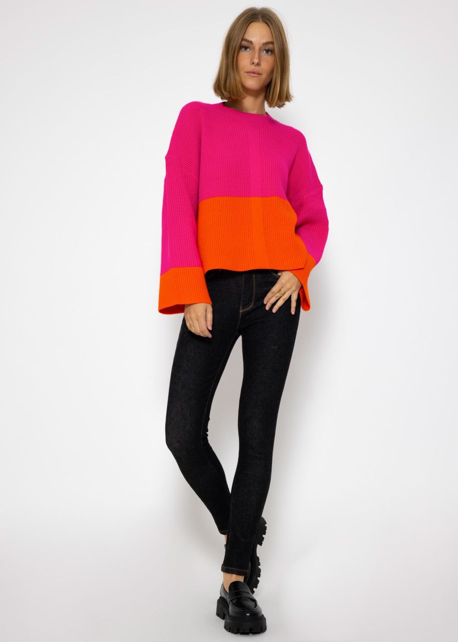 Pullover mit orangefarbenem Saum - pink