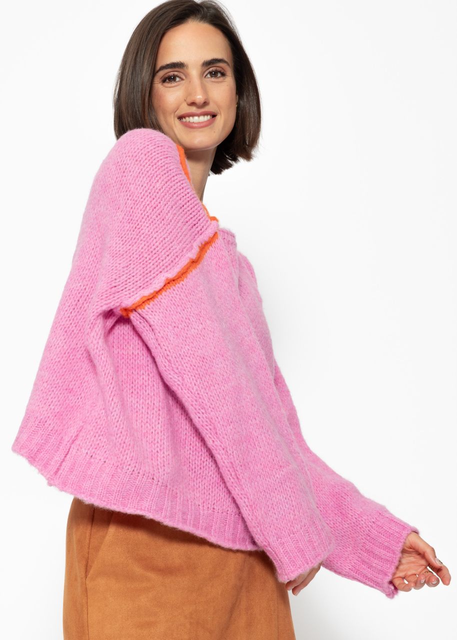 Pullover mit Kontrastnähten - pink