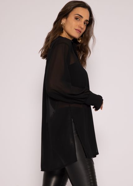 Lange, fließende Chiffonbluse, schwarz