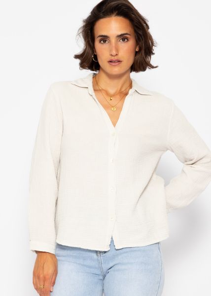 Musselin Bluse mit V-Ausschnitt - hellbeige