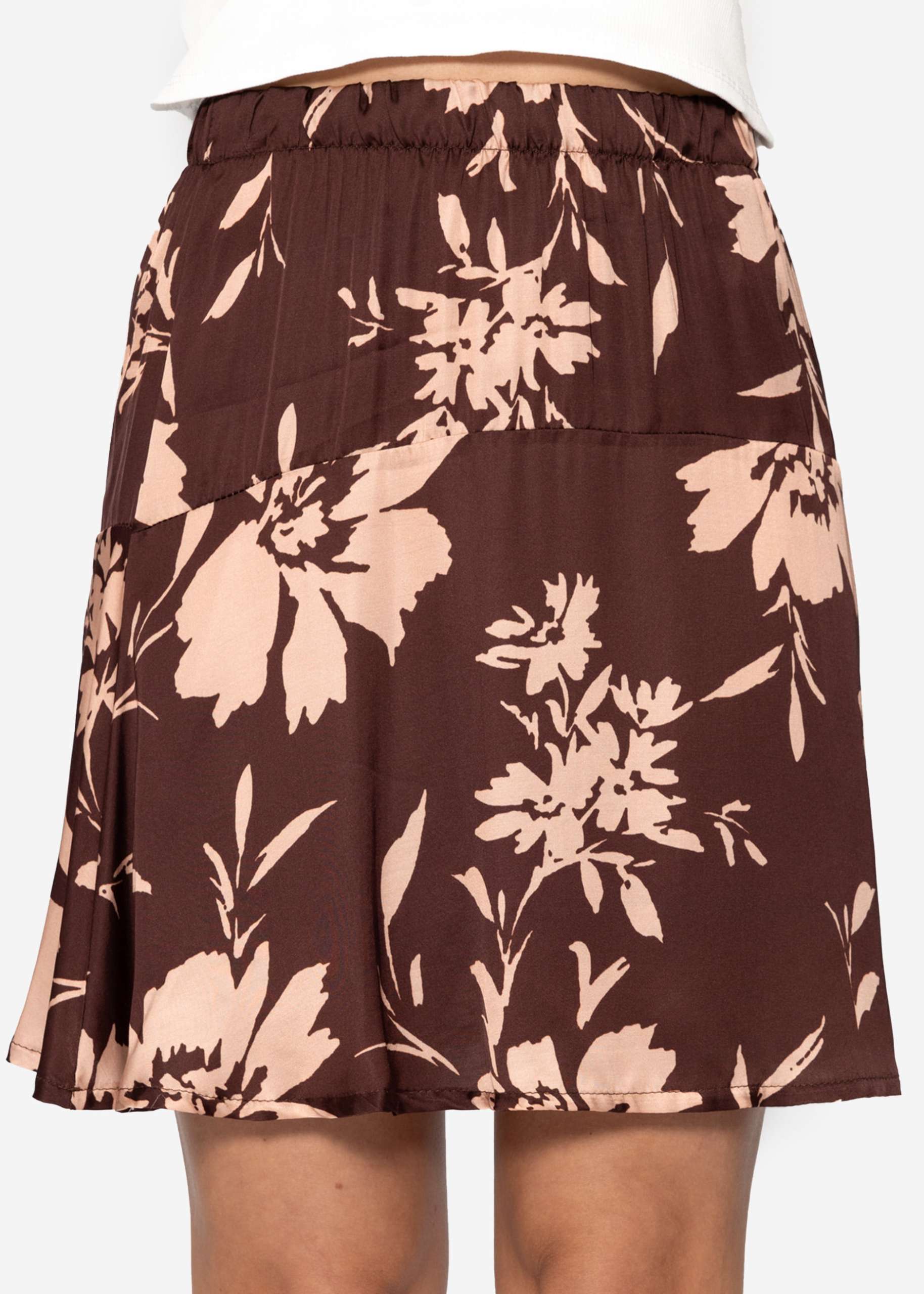 Satin Rock mit Blumen-Print - braun