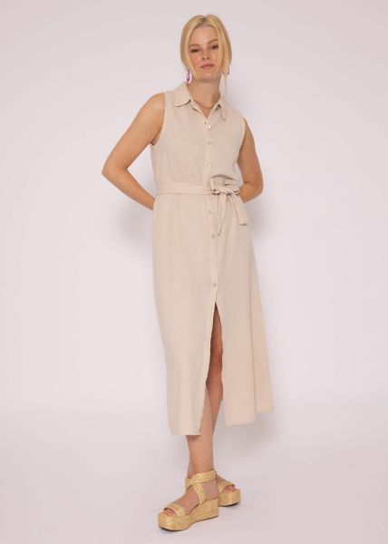 Langes, ärmelloses Musselin Kleid, beige