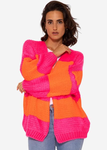 Gestreifter oversize Cardigan - pink-orange