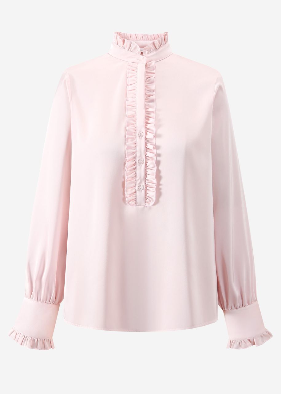 Satinbluse mit Rüschen - rosa
