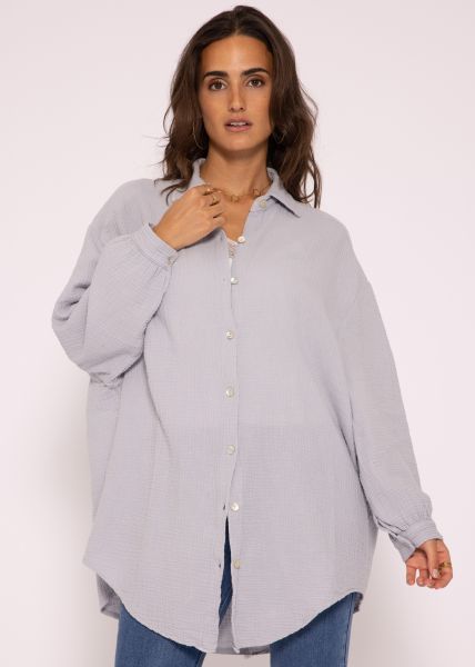 Musselin Bluse oversize, grau