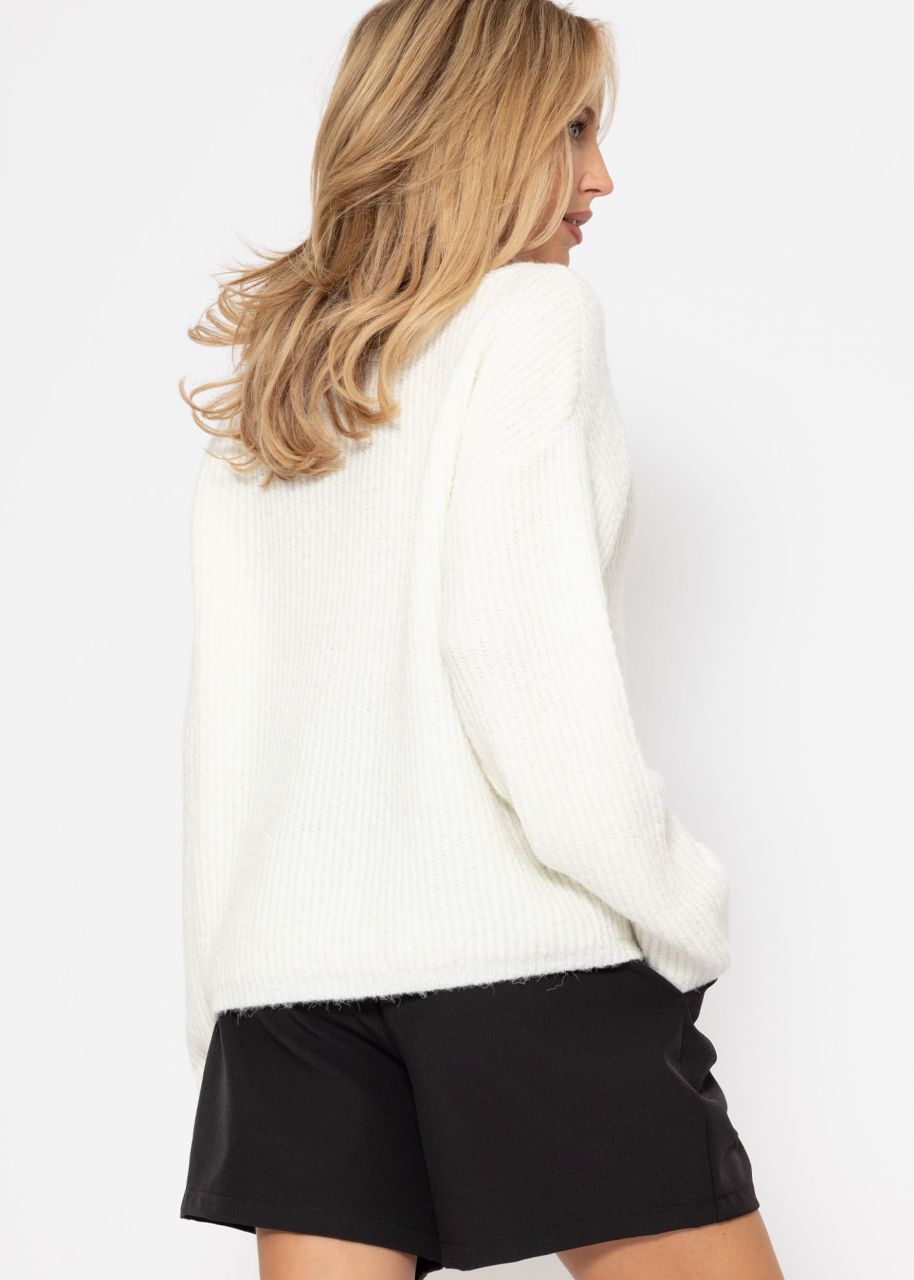 Gerippter Pullover mit Rundhalsausschnitt - offwhite