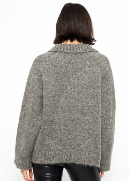 Oversize Pullover mit Kragen - grau