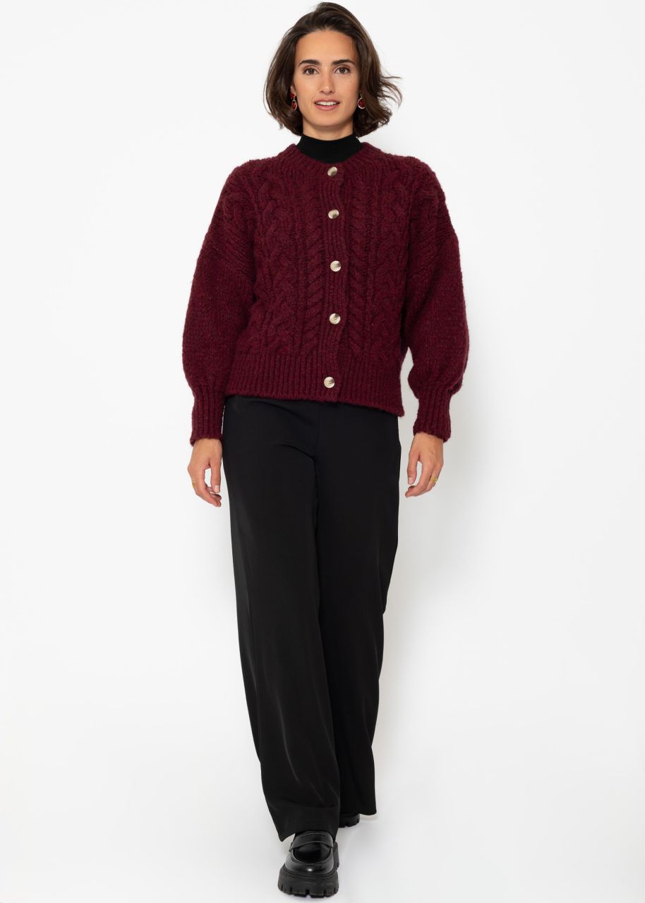 Super flauschige Strickjacke mit Zopfmuster - burgundy