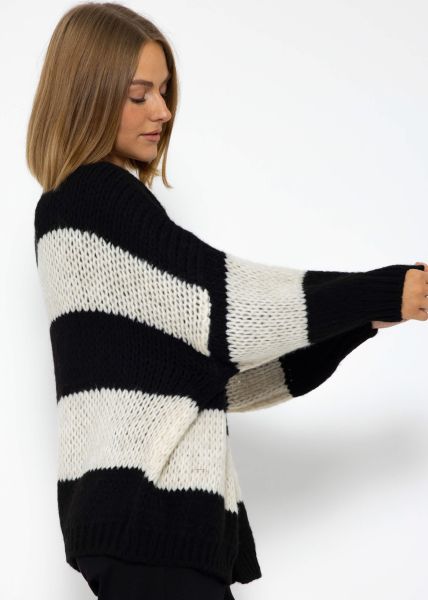 Gestreifter oversize Cardigan - schwarz-offwhite