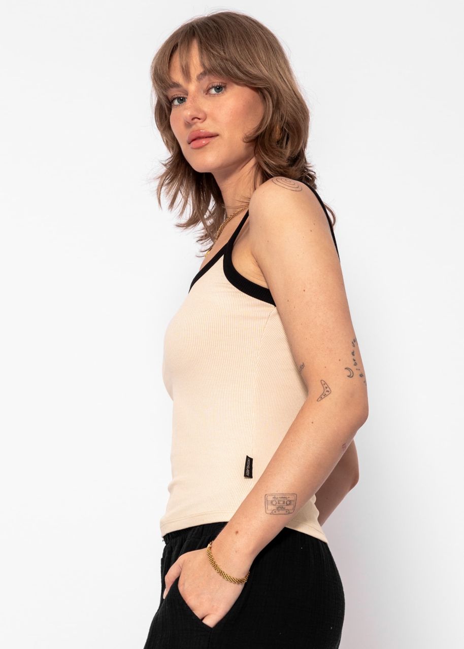 Asymmetrisches Tank Top mit schwarzen Blenden - beige