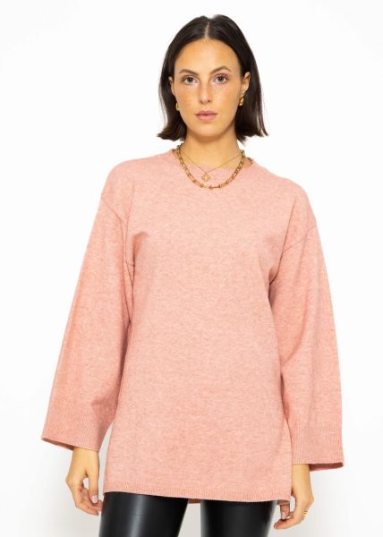 Oversize Pullover mit Seitenschlitzen - rosa