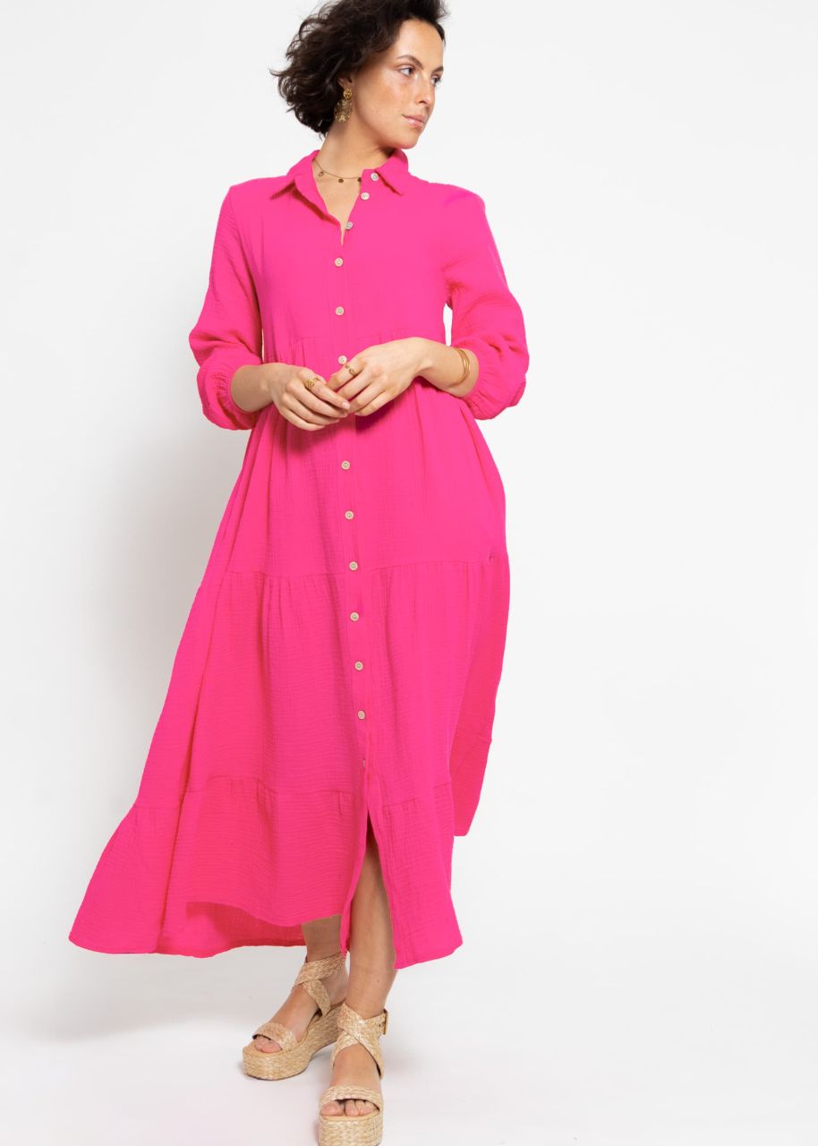 Musselin Maxi Kleid mit Volants - pink