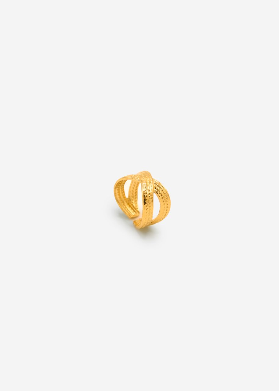 Überkreuzter Ring mit Textur - gold