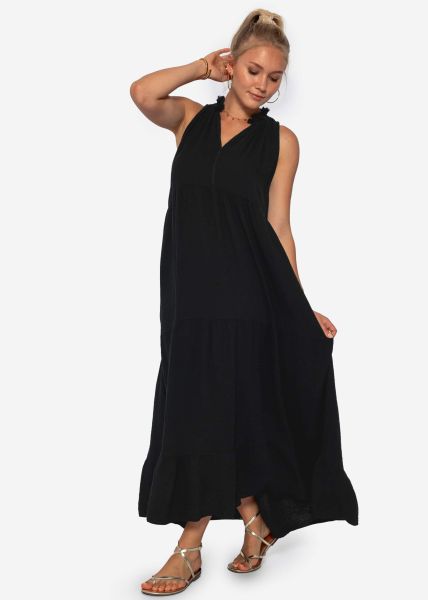 Langes Musselin Kleid - schwarz
