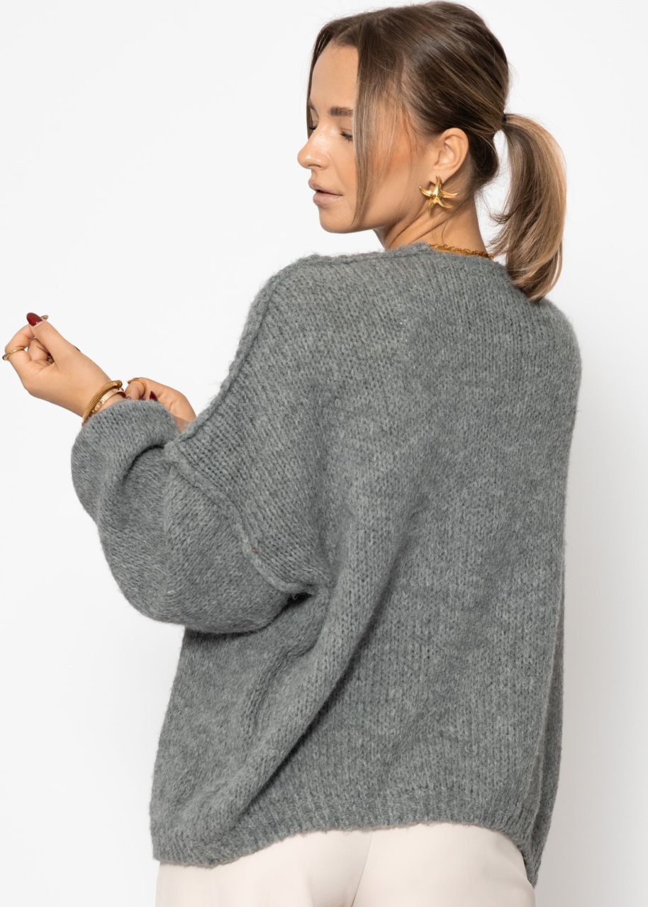 Lässiger Cardigan mit Außennähten - dunkelgrau