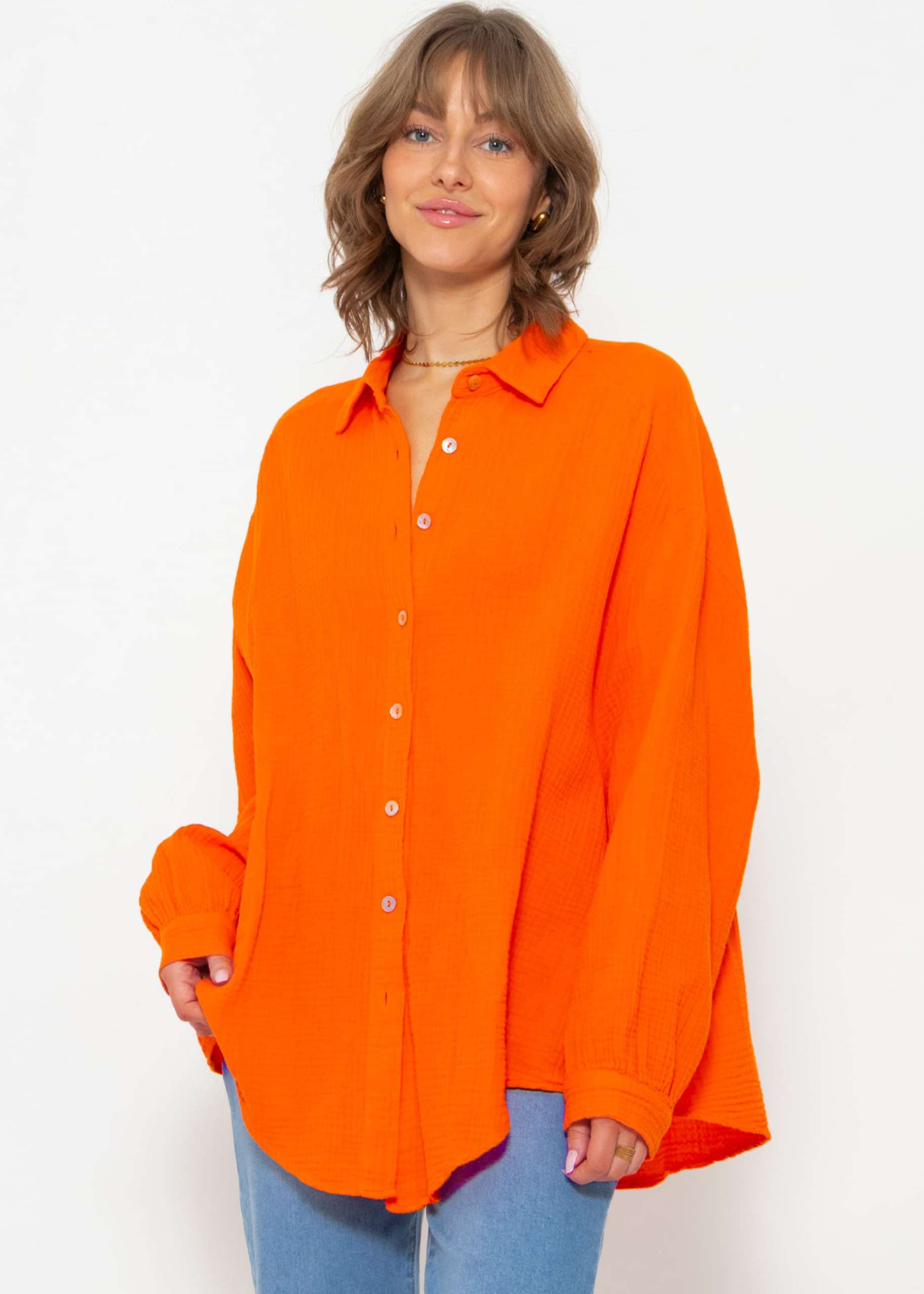 Musselin Bluse oversize, kurz, orange