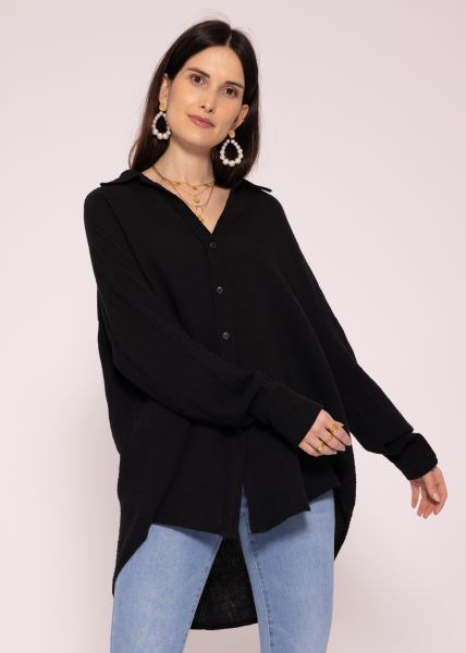 Musselin Bluse mit V-Ausschnitt, schwarz