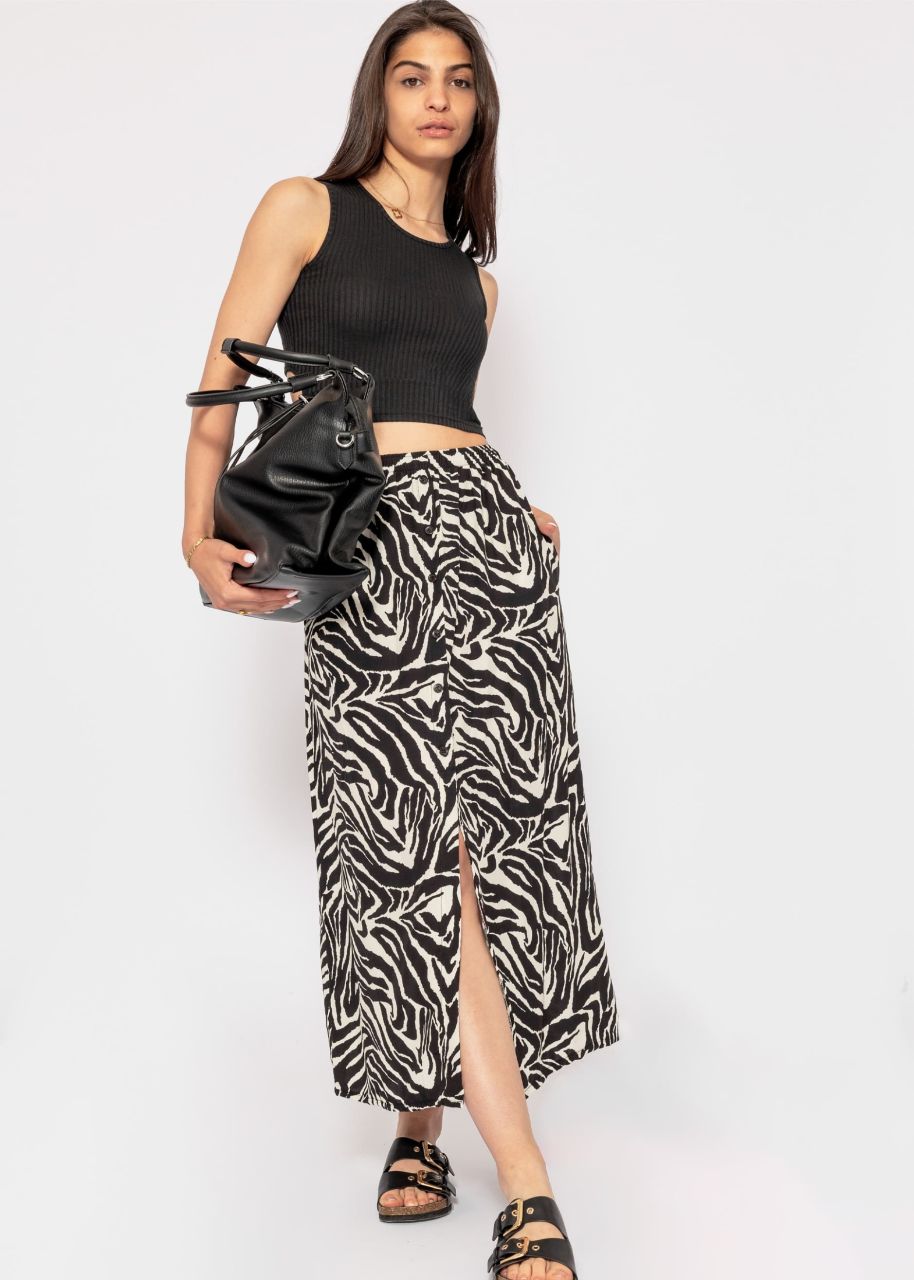 Langer Rock mit Zebra-Print - schwarz-offwhite