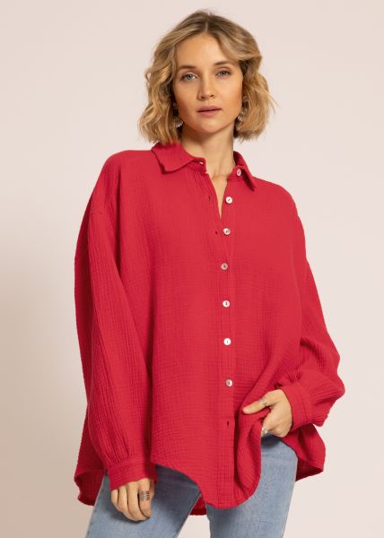 Ultra oversize Blusenhemd, kürzere Variante, rot