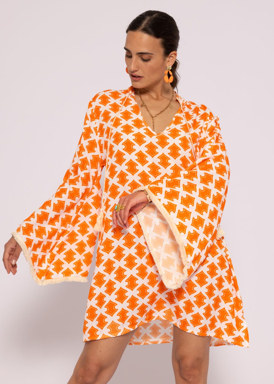 Mini Kaftan-Kleid mit Print, orange